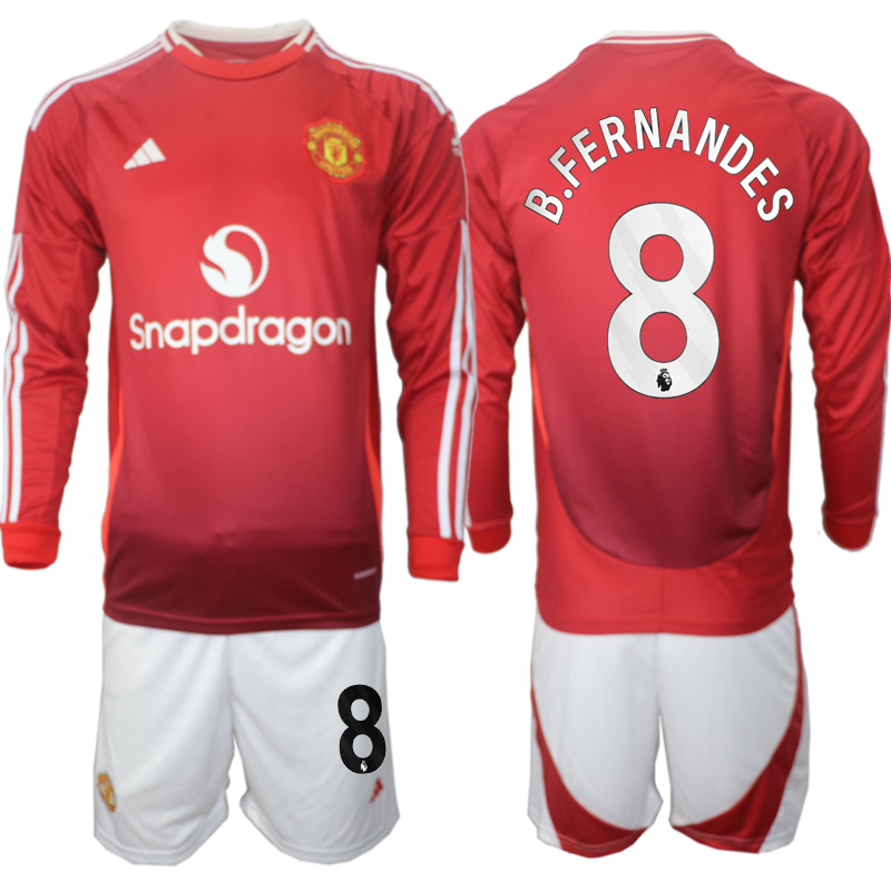Men 2024-2025 Club Manchester United home Long Sleeves Red #8 Soccer Jersey->manchester united jersey->Soccer Club Jersey
